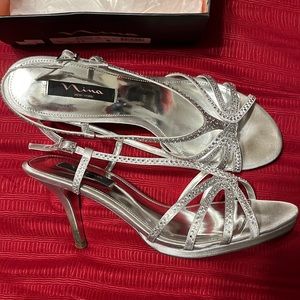 Silver special occasion high heel shoes